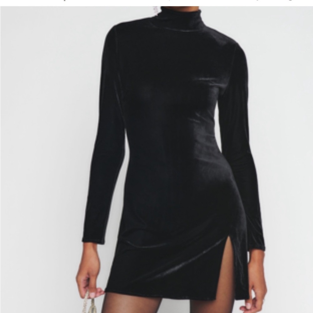 Reformation Velvet Dress Libra mock neck slit front long sleeve medium